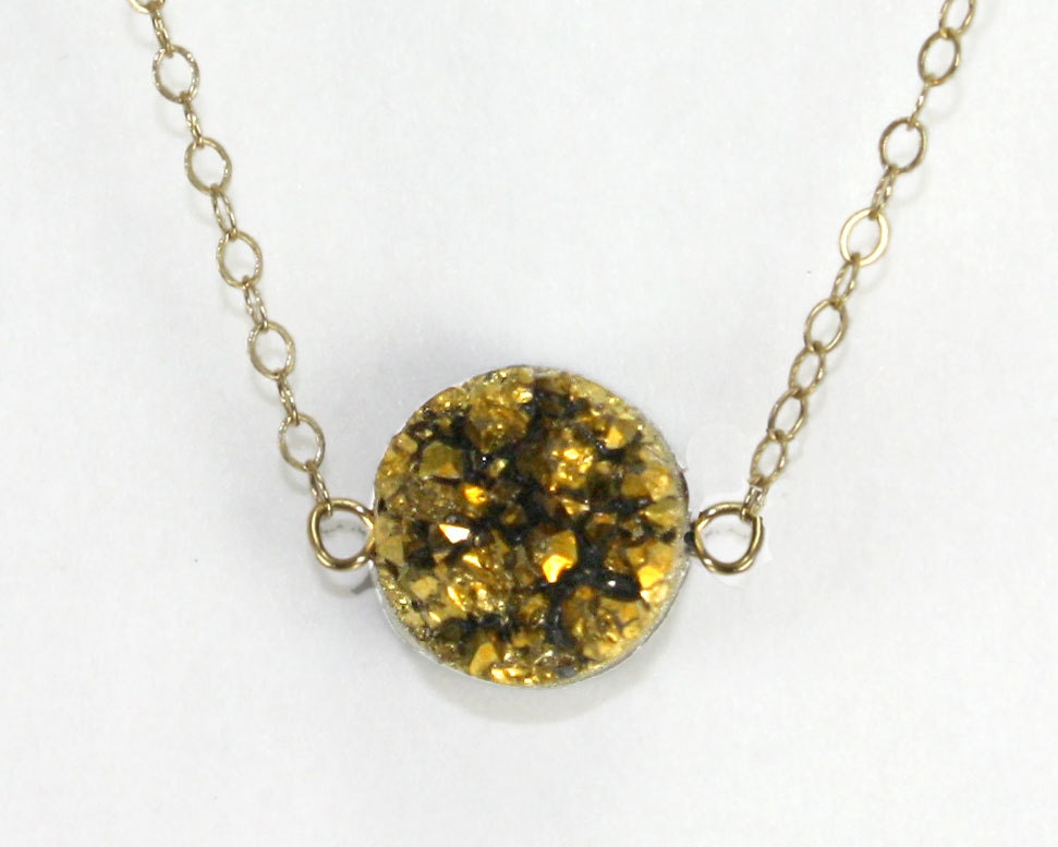 Sale: golden agate druzy  gold filled chain necklace