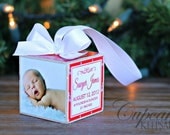 Christmas Baby Boy Custom Photo Block Ornament Red White Crowns Gift