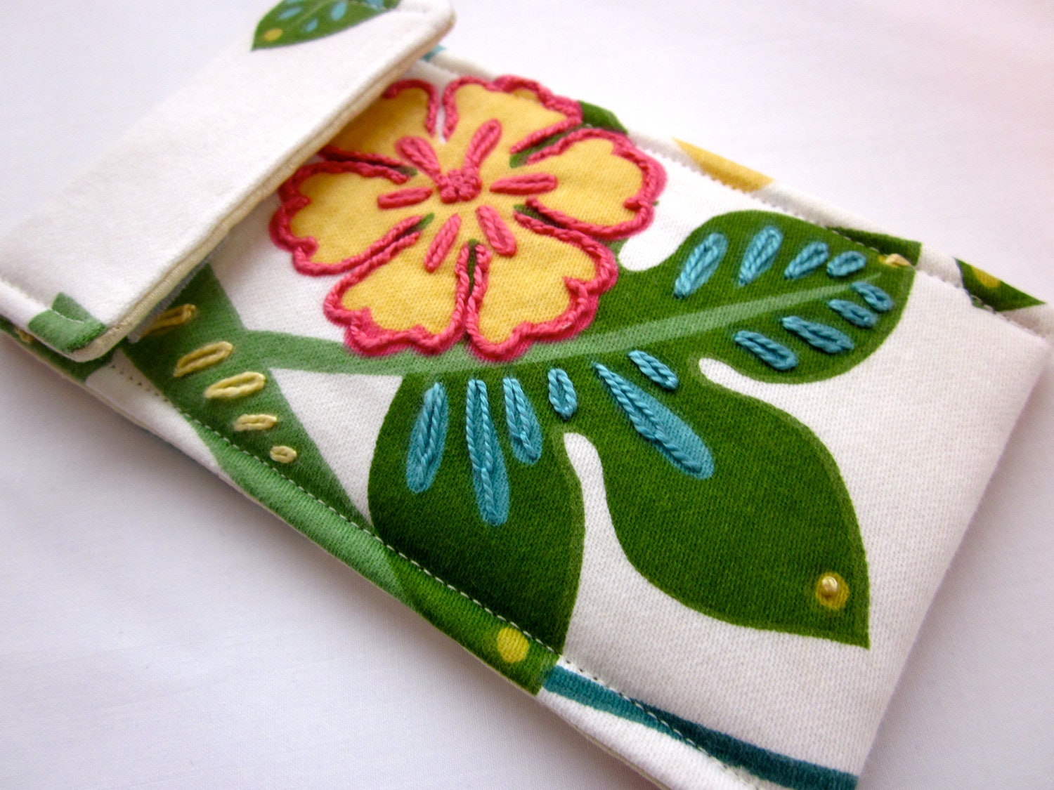 iPhone 5 case - iPod touch 5th gen - hand embroidered smart phone spring floral pink green turquoise yellow spring garden cell phone cover