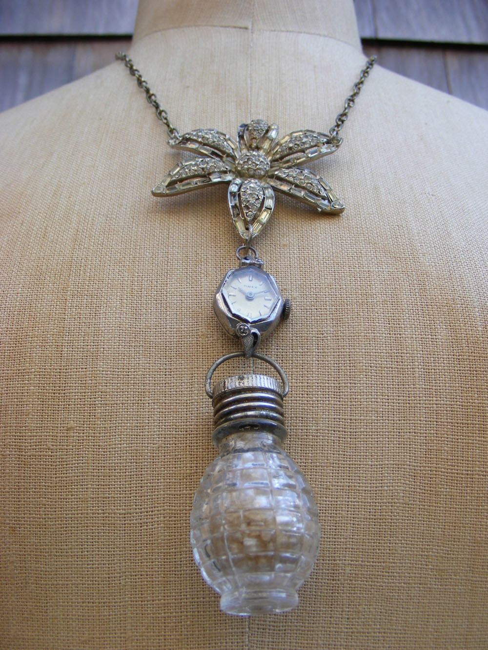 Peace Not War - Upcycled Vintage Brooch, Watch Face & Grenade Salt Shaker