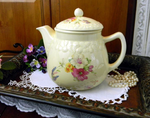 Large Antique Crooksville Teapot Tea - Porcelain Teapot 8610