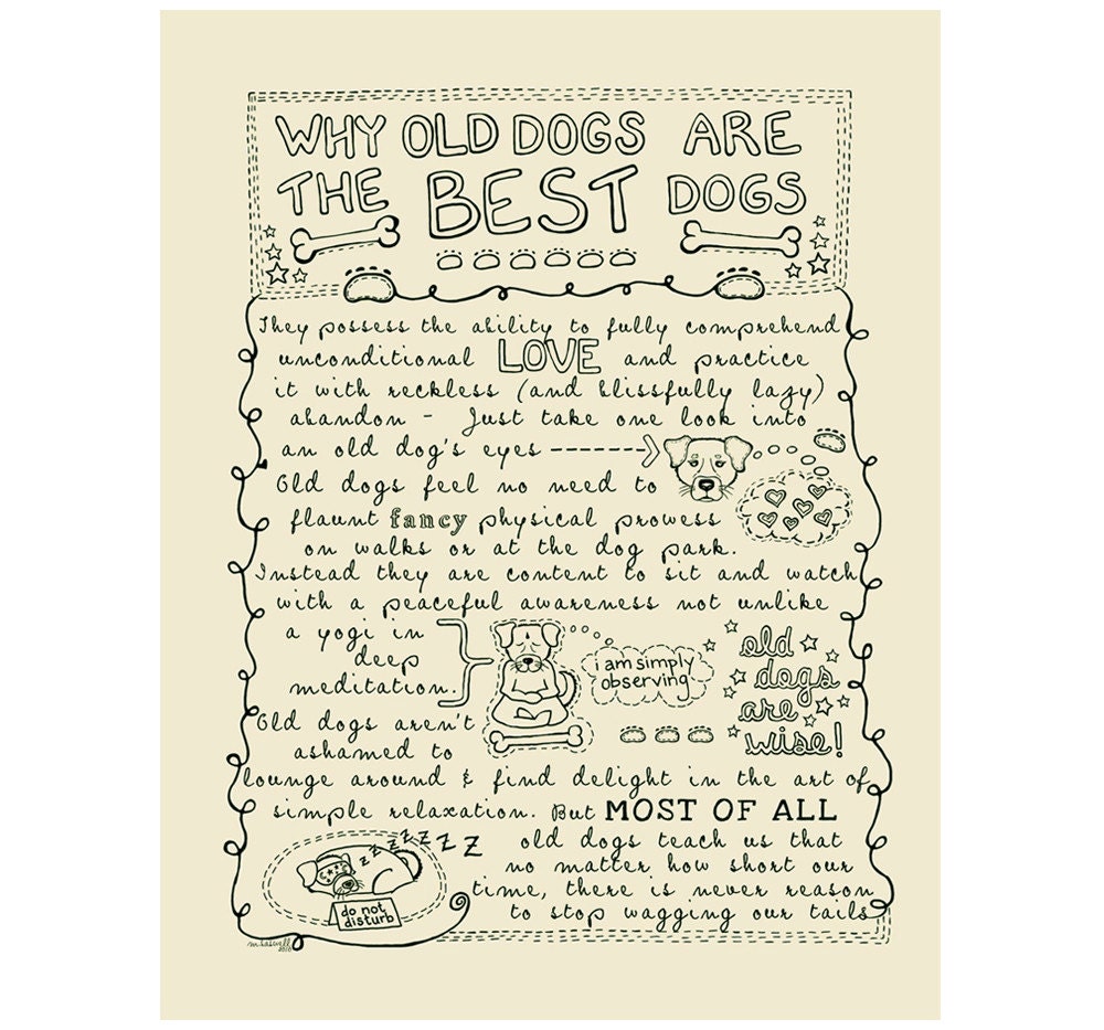 Why Old Dogs Are The Best Dogs - 8x10 ART PRINT - Beige Dog Art Print - Gift for Dog Lovers