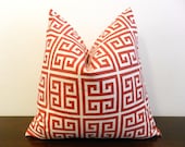 SALE- Greek Key Decorative Pillow Cover- Geometric- Ivory- Red-18x18" -