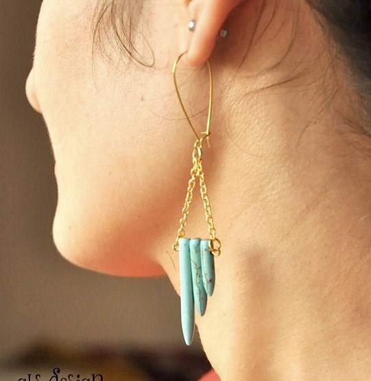 turquoise earrings  gold chain