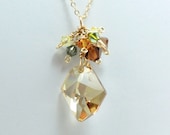 Crystal Cluster Pendant 14kt Gold Filled Swarovski Golden Shadow Cosmic