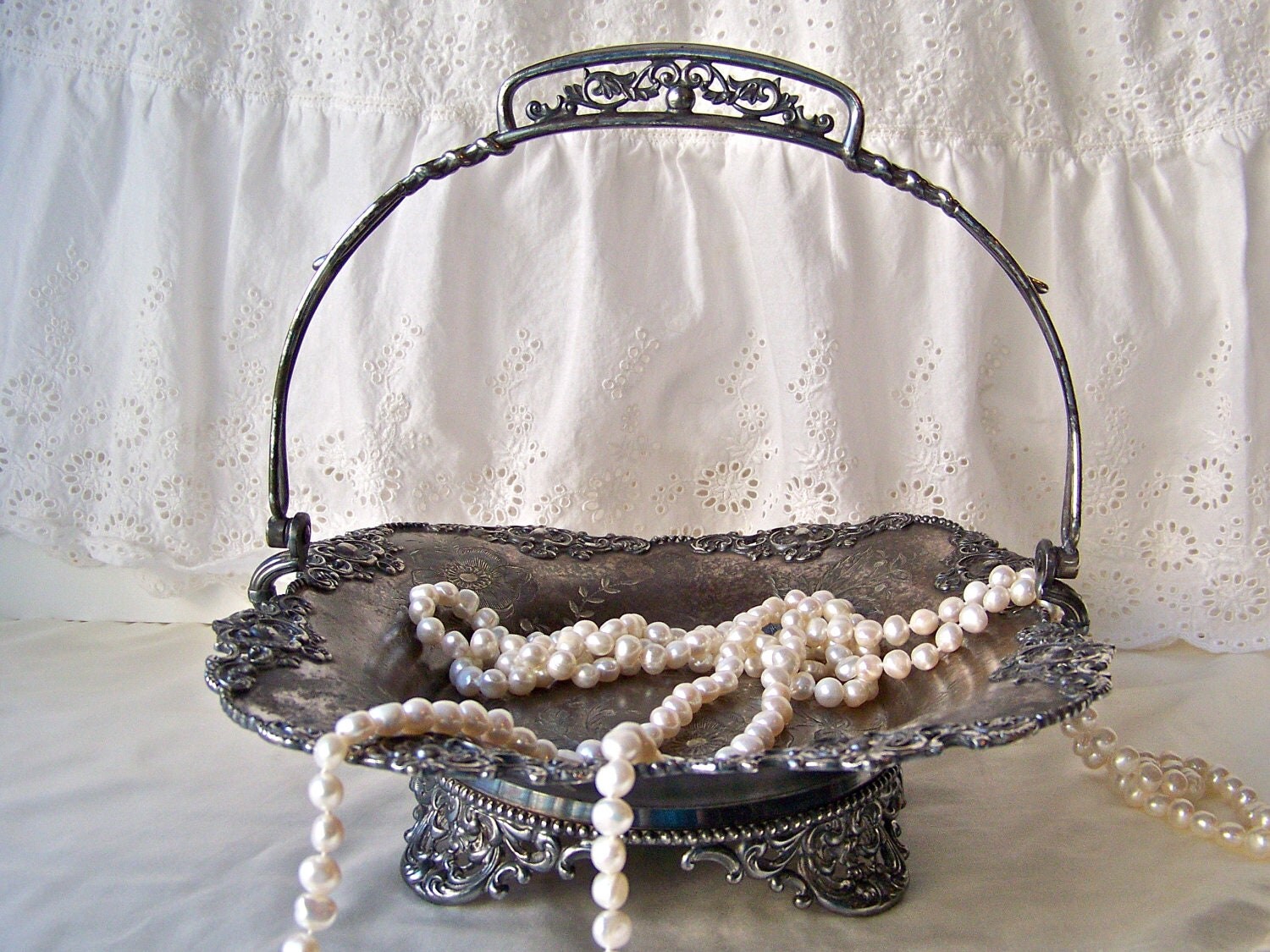 Antique Brides Basket 1895 Silver Plate Aged by cynthiasattic