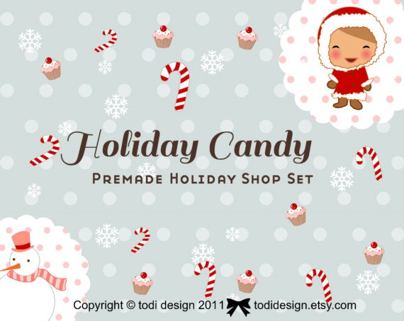 Holiday banners - Holiday Candy- Premade Etsy Shop set Il_570xn