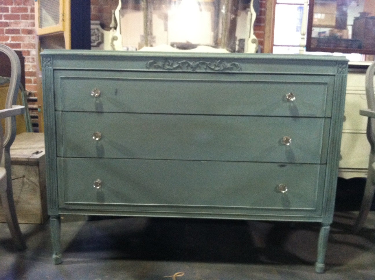 Reserved for Rachel Vintage Painted Duck Egg Blue Dresser