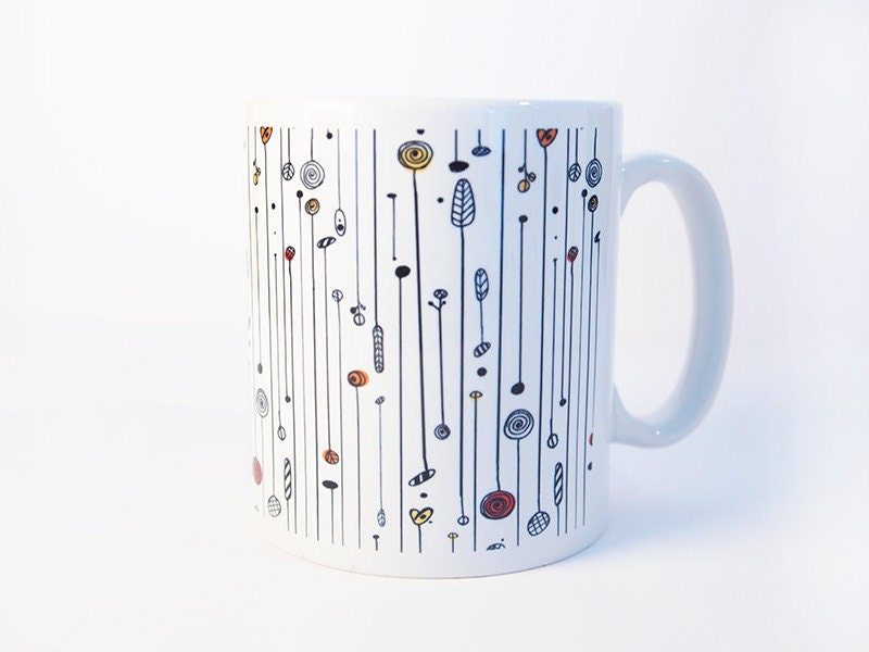 Mug Tea Coffee Cup Ceramic Striped Nature Illustration Pattern Pretty