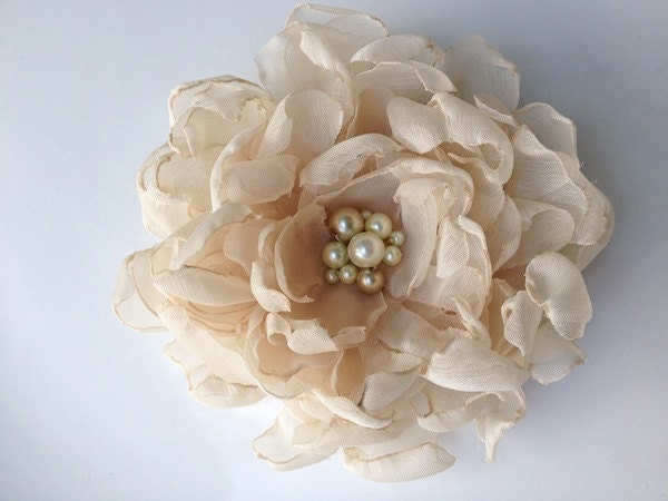 Ivory Peony Hair Clip or Corsage