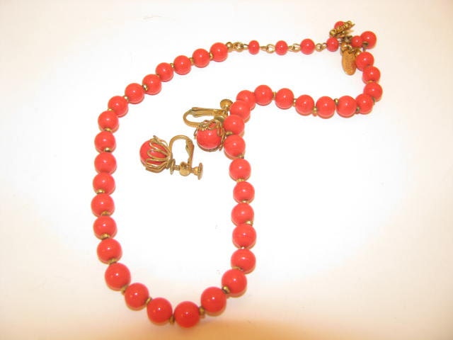Miriam Haskell Demi Parure Coral Orange Necklace