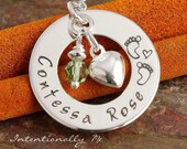 Hand Stamped Mommy Necklace - Personalized Jewelry - Baby Name Necklace with footprints - I  Loved you Even Before