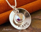 Hand Stamped Mommy Necklace - Personalized Jewerly - Sterling Silver Hand Stamped Cup with Birthstone