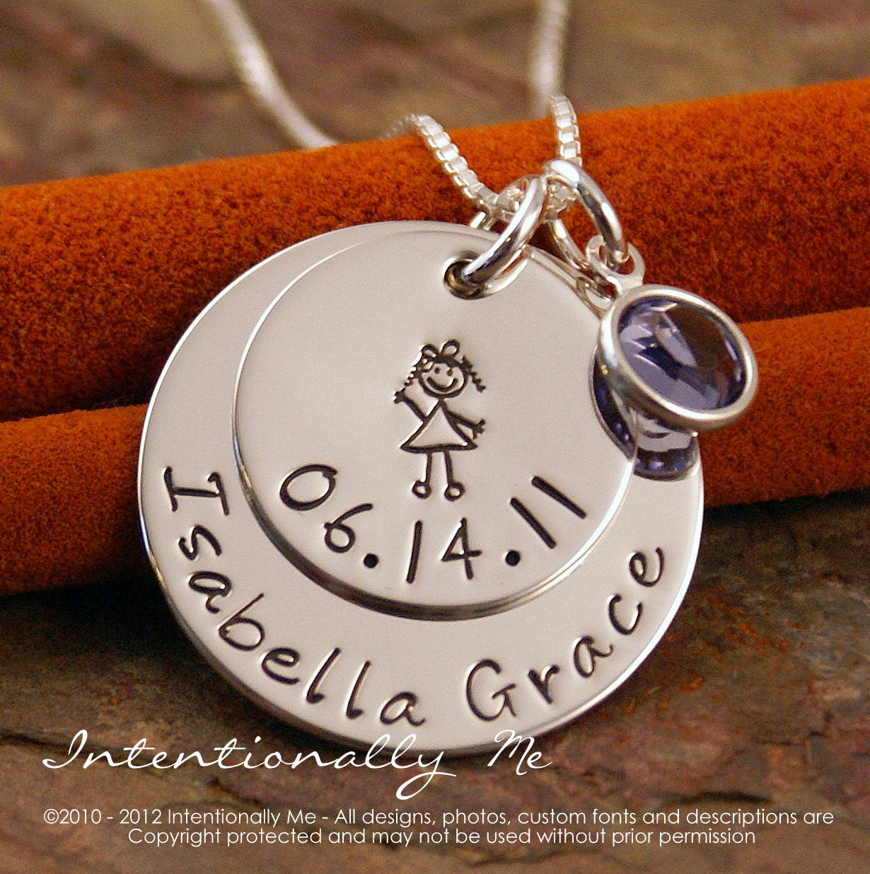Personalized Mommy Necklace - Sterling Silver Hand Stamped Jewelry - My Child Info Name Necklace with birthstone