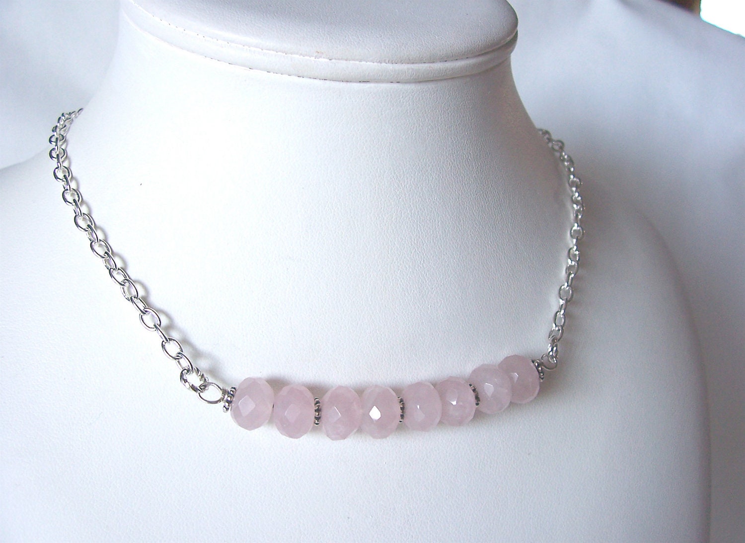 rose quartz necklace, pink necklace, bar necklace, spring fashion, ooak, april trends, great gift idea