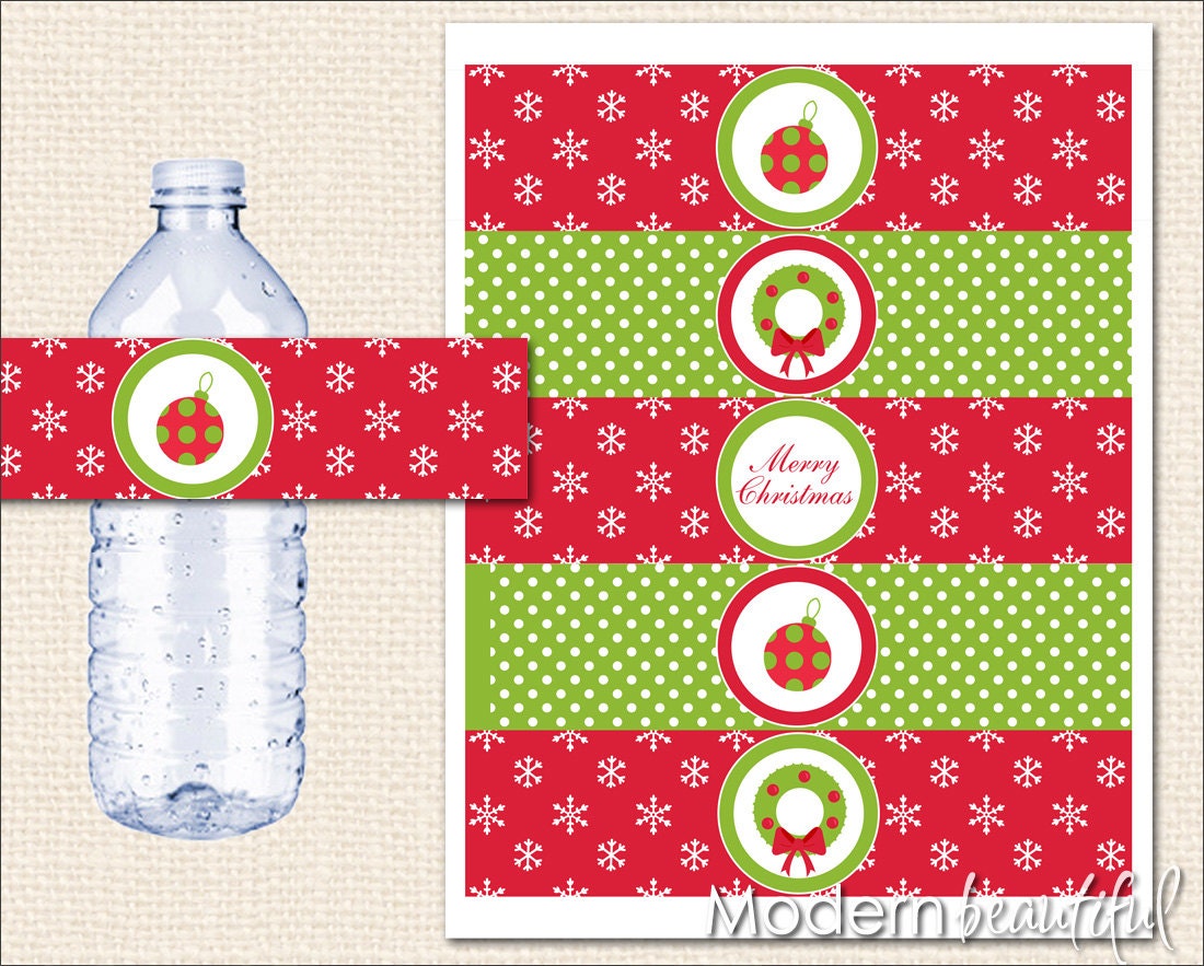 INSTANT DOWNLOAD Christmas Water Bottle Labels Printable Wreath 50% OFF Il_570xn