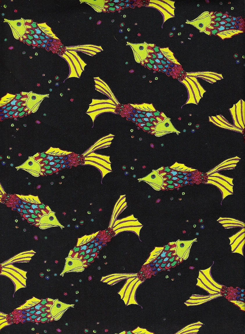 Black Fabric Neon Fish Fabric Neon Fabric Red Green Fish Fabric Cotton Quilting Fabric Fat Quarters and  BTY, Craft Supplies YacketUSA