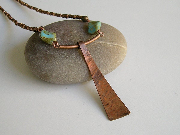 Simple & Beautiful Beaded Necklace with Hammered Copper Pendant