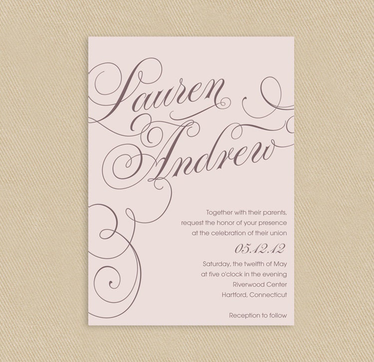 Printable Wedding Invitation 5x7 Calligraphic Names Soft Pink