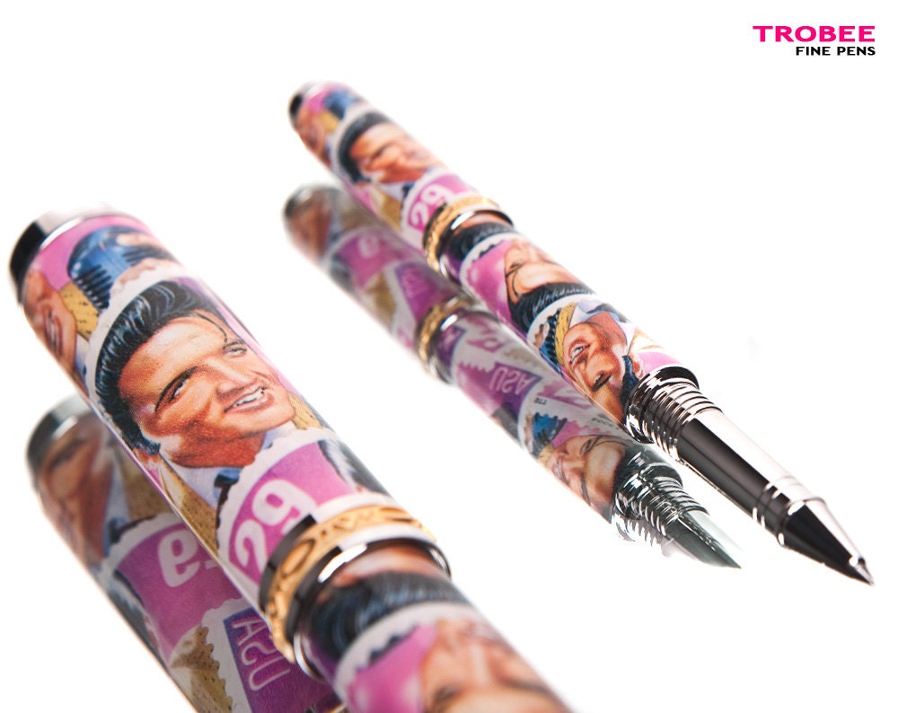 Elvis Presley Pen - Rollerball real pink stamps with the King on them handmade unique gift for a woman