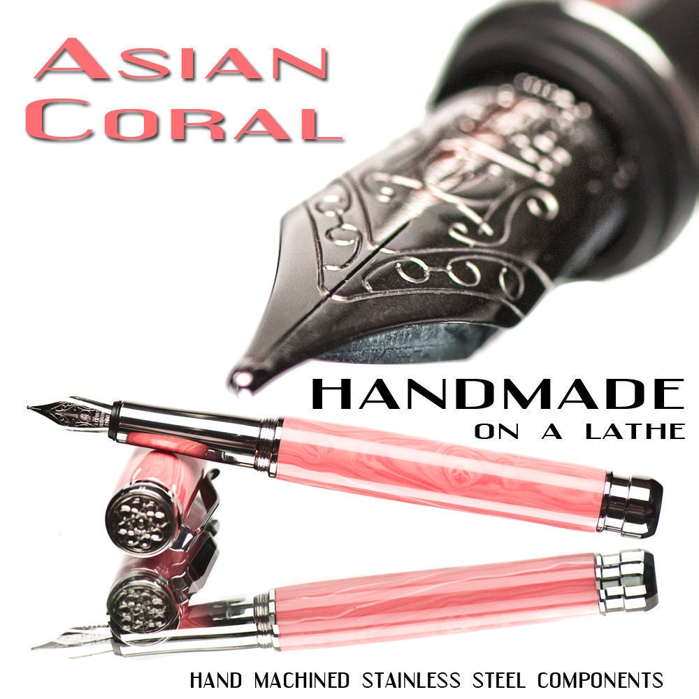 Pink Fountain Pen - great gift for women Coral writing pen very high quality custom made