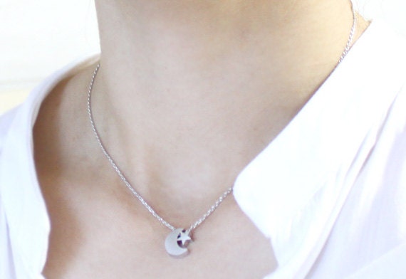 simple Crescent and Star Necklace - S2032-1