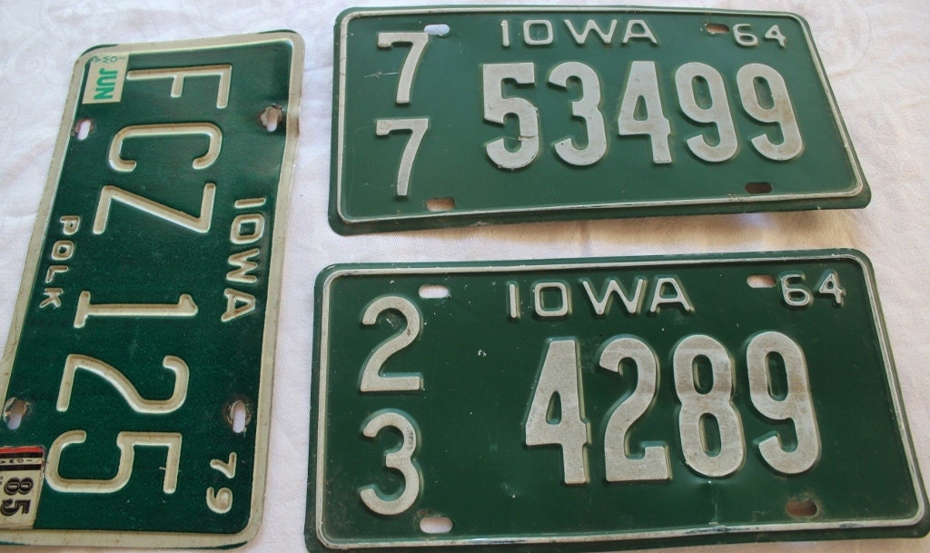 Vintage License Plate, Iowa License Plate, License Plate, Iowa. Personalized, 1964, 1977