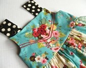 Back to school girls dress. Aqua, cream, and coral with black polka dots.