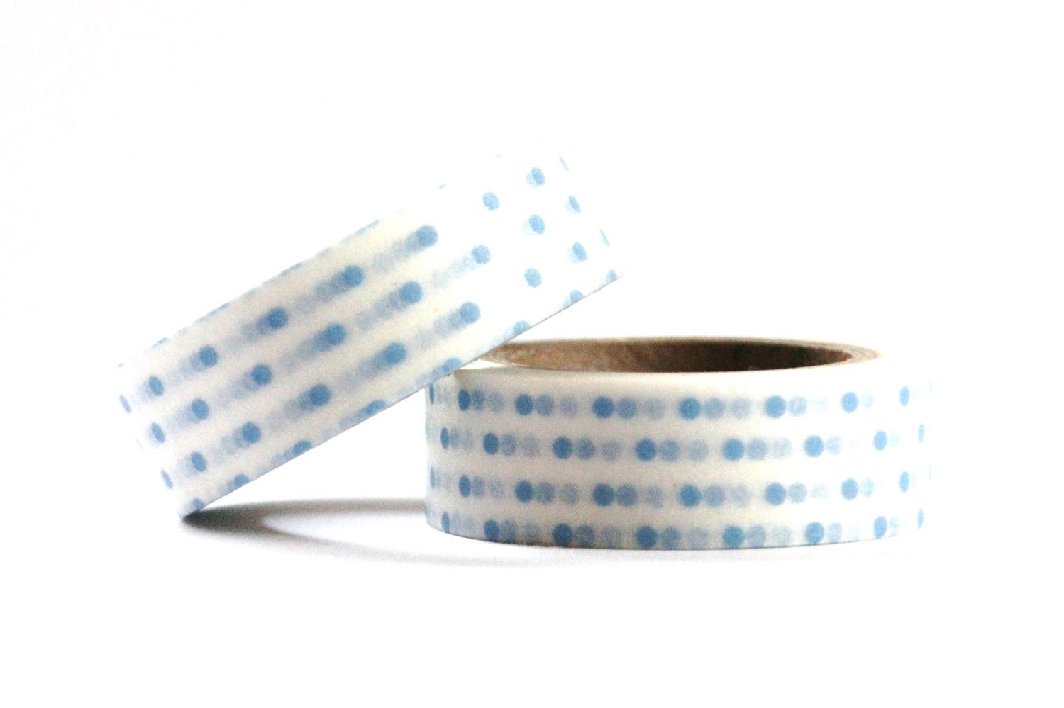1 Roll of Sky Blue and White Polka Dots on White Masking Tape / Japanese Washi Tape (.60 inches x 33 feet) - BahanaSplitsBoutique