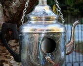 Aves Avenue....Vintage Teapot Birdhouse....Antique Victorian Silver Tea Pot Bird House