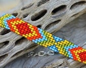 Narrow Beaded Bracelets Beadweaving Bracelet Turquoise Orange Yellow Beaded Jewelry