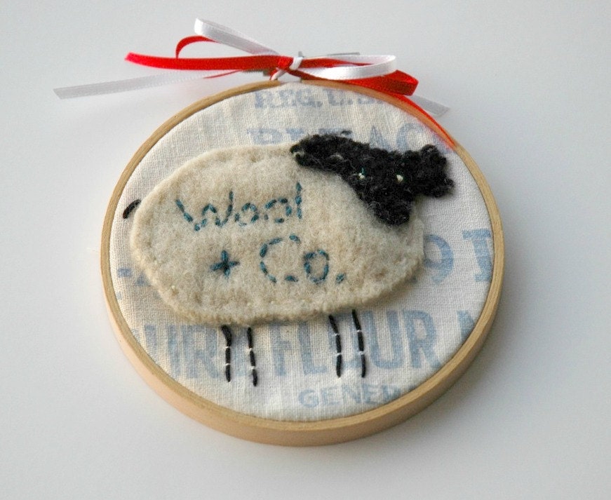Upcycled Sweater Wooly Sheep on Seed Bag "Wool and Co." My Ode to Sheep:) Wall Art