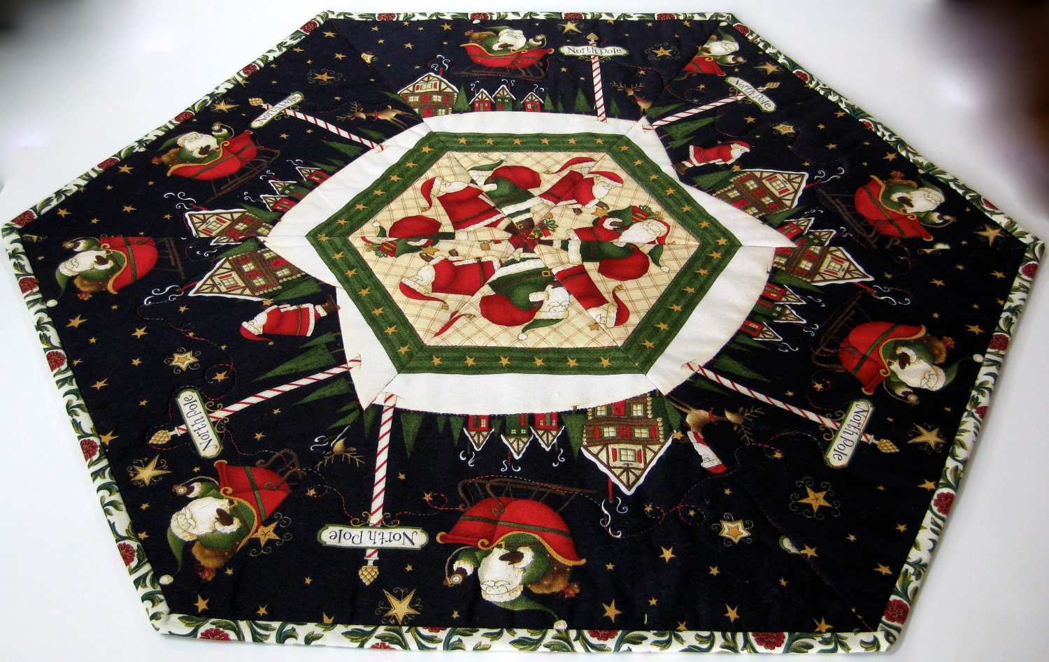Quilted Table Mat  Table Topper Santa Sleigh