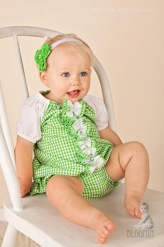 Green Baby Top Tunic Ruffle Peasant Top Shirt for Baby Toddler Newborn - Lime Green Gingham