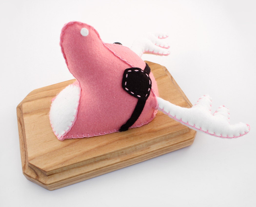 Small Faux Taxidermy, Plush Deer Pirate Trophy - Penelope The Pink Deer-Moose Pirate - Spring Sale