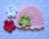 Interchangeable Flowers Twisted Stitch Flapper Beanie with 3 button hole flowers- choose your colors - choose your size