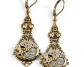 Steampunk Jewelry Steampunk Earrings Vintage Watch Earrings Antique Brass Steampunk Wedding Steam Punk Jewelry by Victorian Curiosities