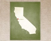 Customized California 8 x 10 State Art Print, State Map, Heart, Silhouette, Aged-Look Print