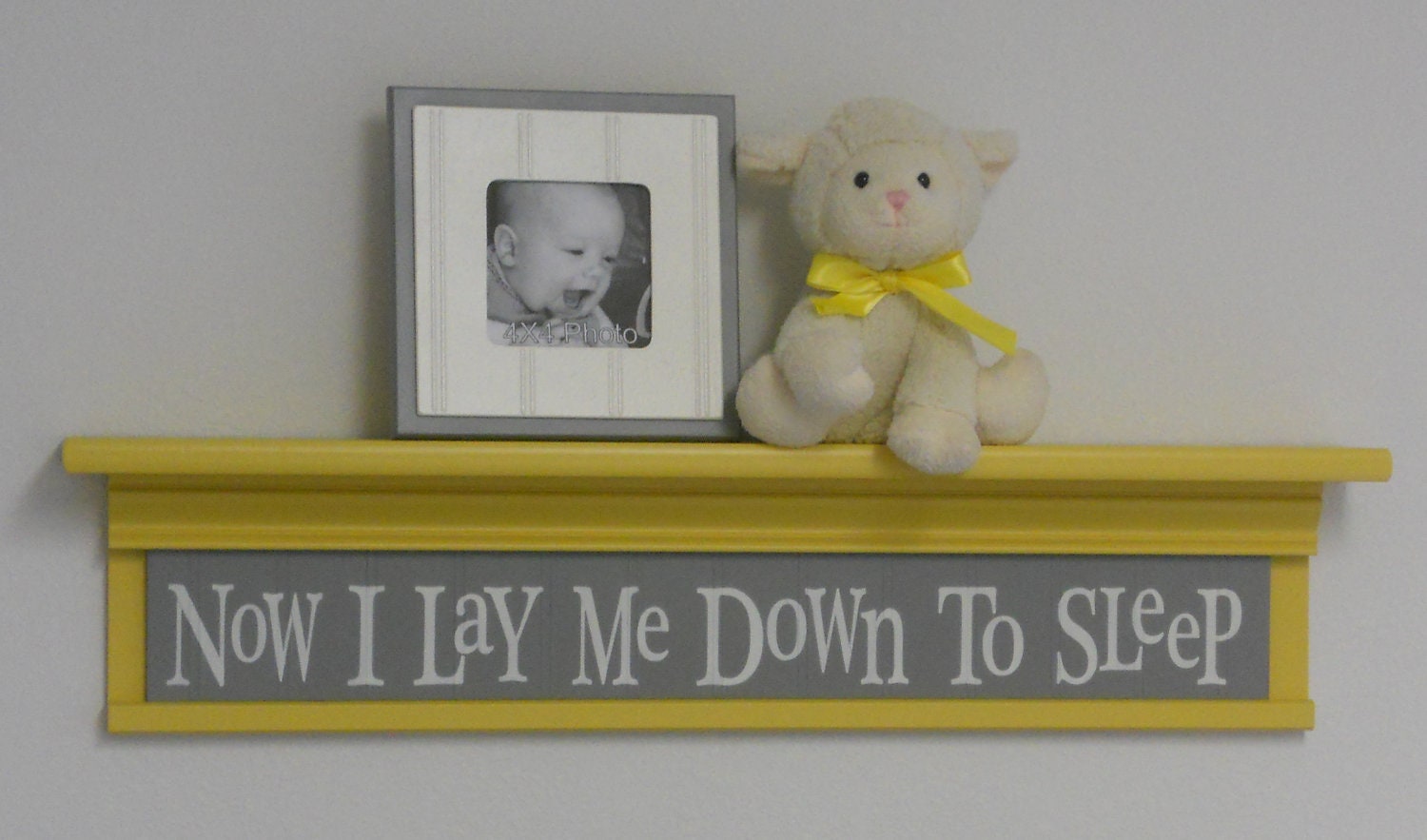 Yellow Gray Baby Nurseries - Nursery Decorating Ideas Grey Yellow Sign - Now I Lay Me Down To Sleep - 30" Shelf
