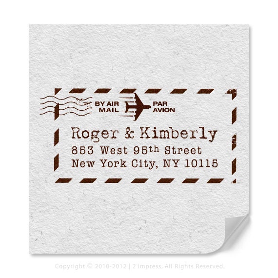 Custom Return Address Rubber Stamp With International Air Mail Graphic Bordered Inspired Design