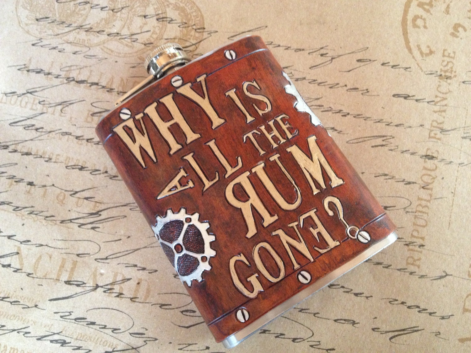 Why is all the Rum Gone- Jack Sparrow Quote Leather 8oz Flask