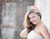 Nicky bridal hair accessories, fascinators, Ivory peach Floral Fascinator with birdcage blusher veil