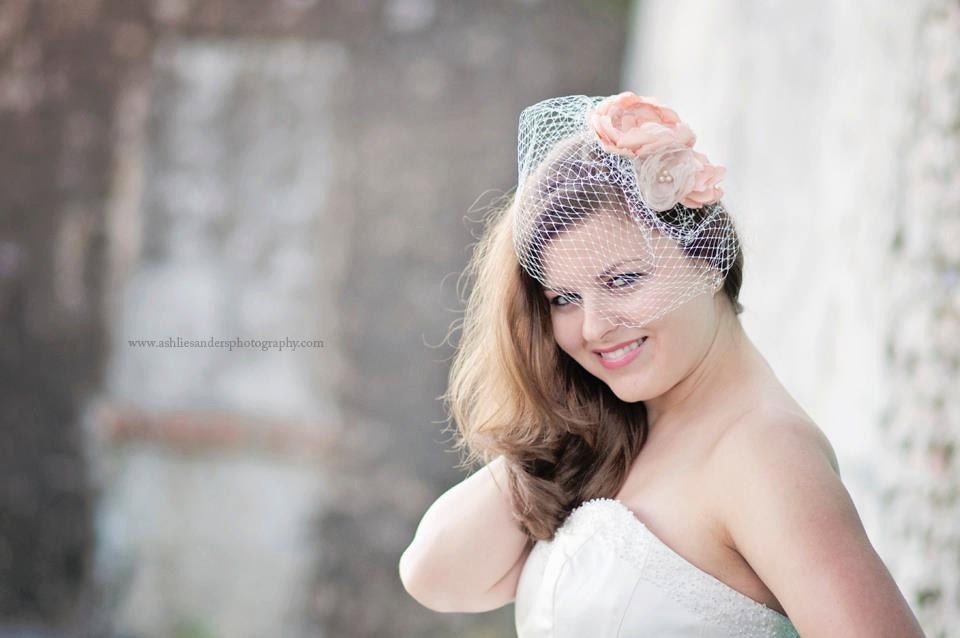 Nicky bridal hair accessories, fascinators, Ivory peach Floral Fascinator with birdcage blusher veil