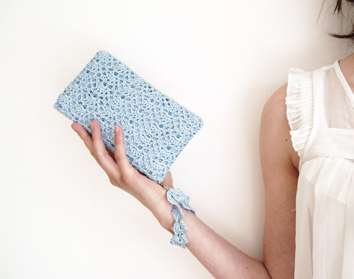 Icy Blue Rectangular Crochet Clutch Bag - KeraSoftwear