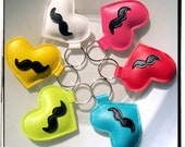 Mustache Heart Keychain - 6 Colors to Choose From