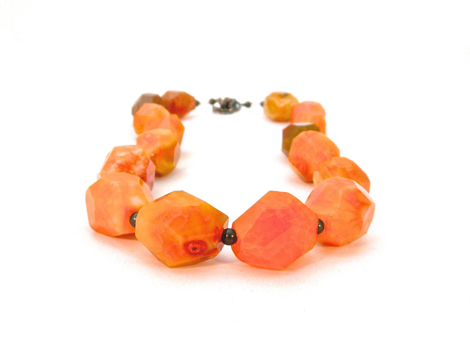 TANGO. orange agate necklace, chunky and organic with gunmetal grey extender chain