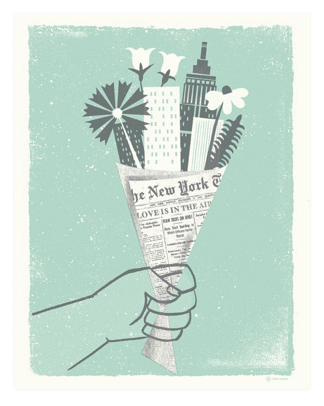 NYC - Bouquet Art Print / Silkscreen Print 11 x 14
