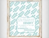 Bible Verse "Words of My Mouth" - Christian Scripture - 8x10 Art Print - Psalm 19:14 - Teal Blue