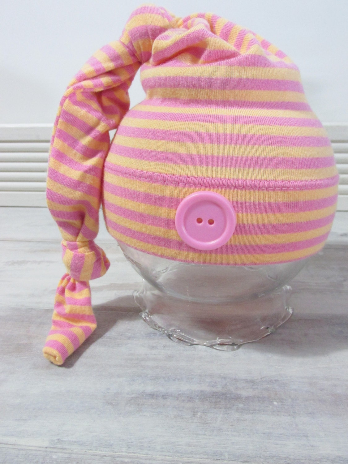 Girls pink and coral striped photo prop hat, newborn photography props
