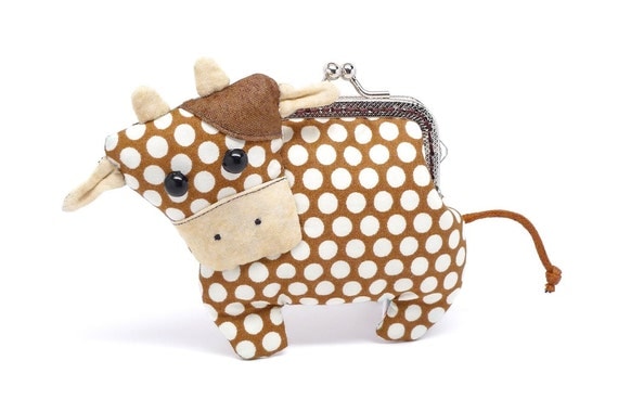 Little chocolate brown cow clutch purse
